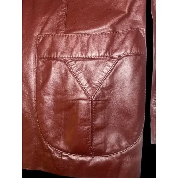 VTG Etienne Aigner Blazer Women M-L Oxblood Leather Notch Collar Jacket 1980s - Picture 12 of 12